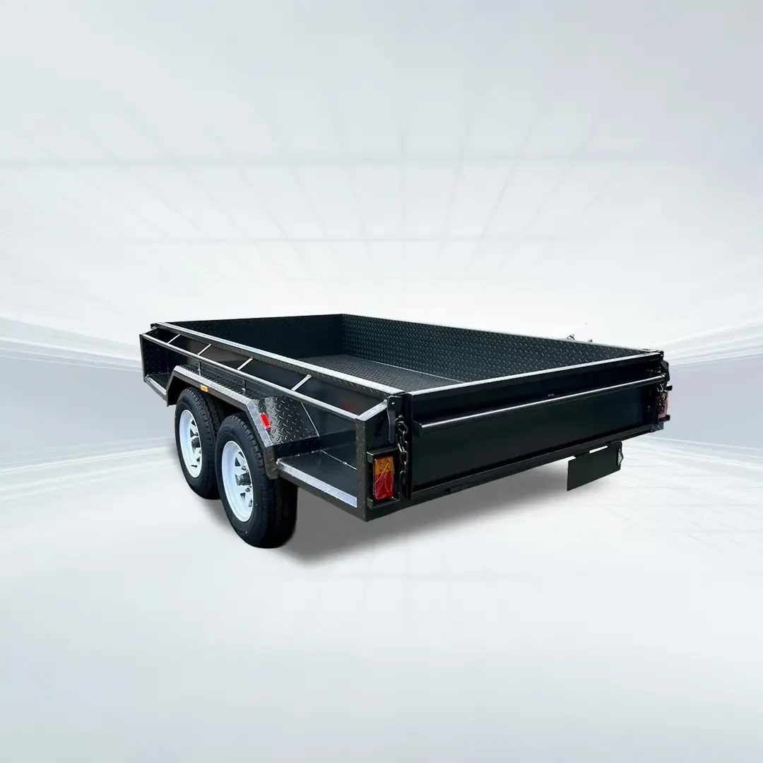 12x5 tandem trailer with 1990kg GVM, full checker plate floor and sides, and tie-down rails in studio.