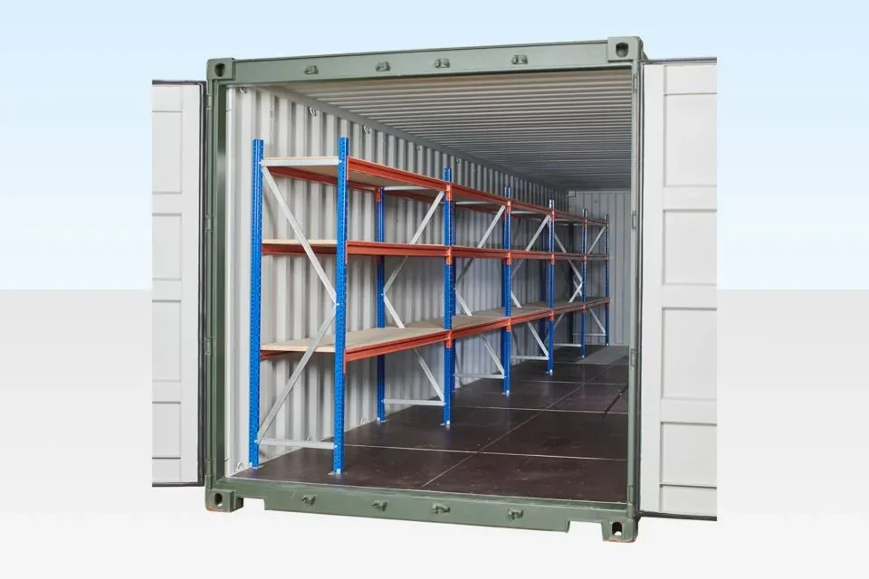 40ft Shipping Container Racking Kit | 3-Tier Steel Shelving